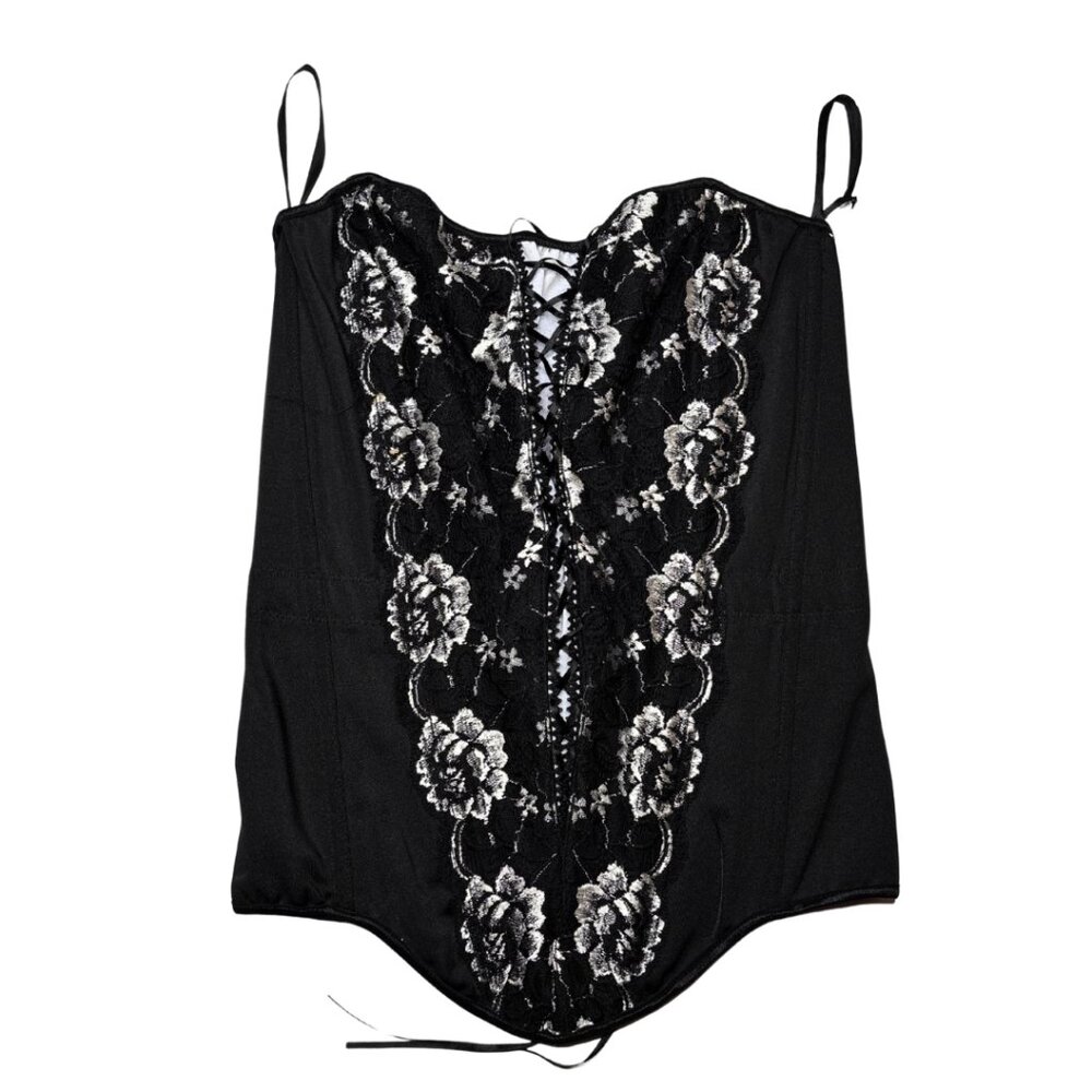 NWT Black & White Floral Lace Corset Bustier Gothic Coquette